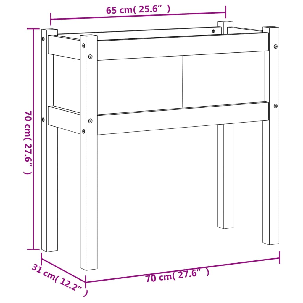 Floreira jardim c/ pernas 70x31x70cm pinho maciço castanho cera