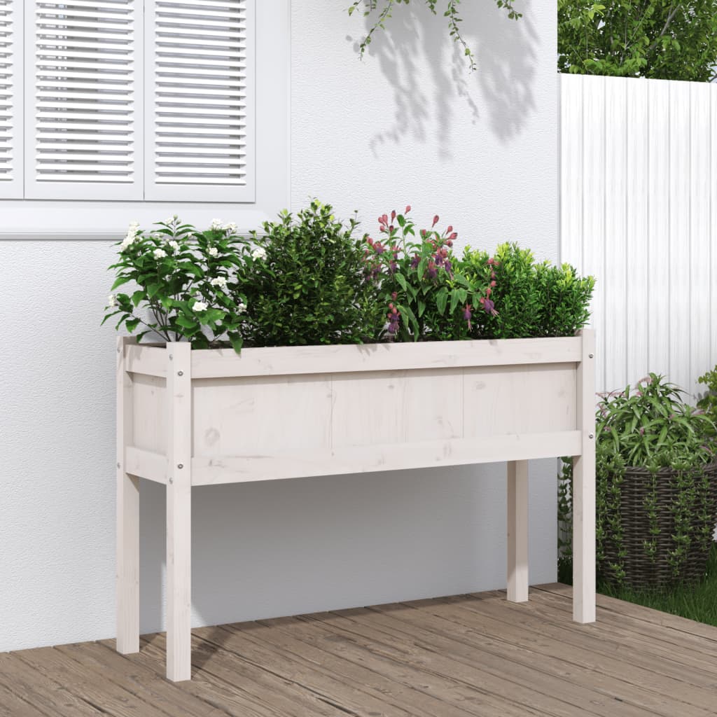 Floreira de jardim c/ pernas 110x31x70 cm pinho maciço branco