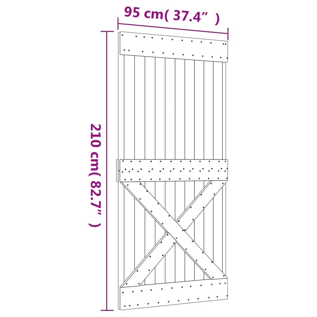 Porta de correr com ferragens 95x210 cm madeira de pinho maciça