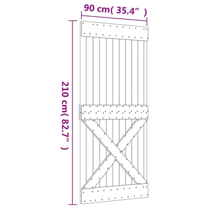 Porta de correr com ferragens 90x210 cm madeira de pinho maciça