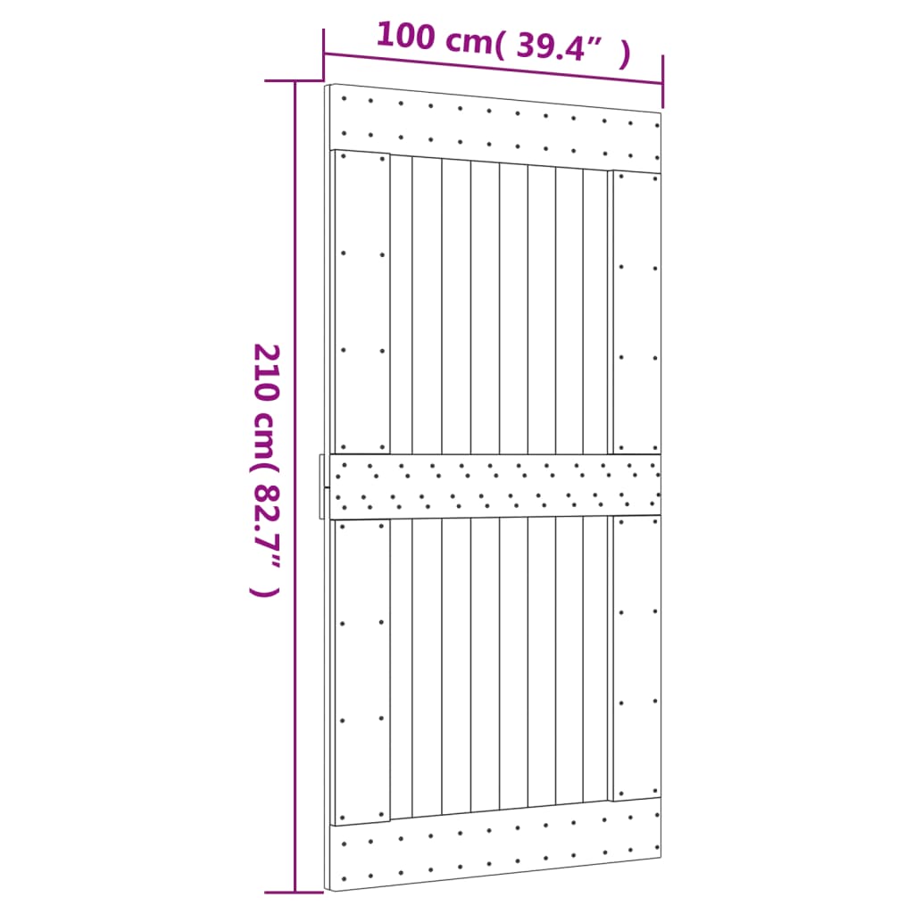 Porta de correr c/ ferragens 100x210 cm madeira de pinho maciça