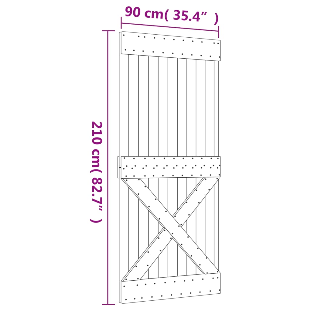 Porta de correr com ferragens 90x210 cm madeira de pinho maciça