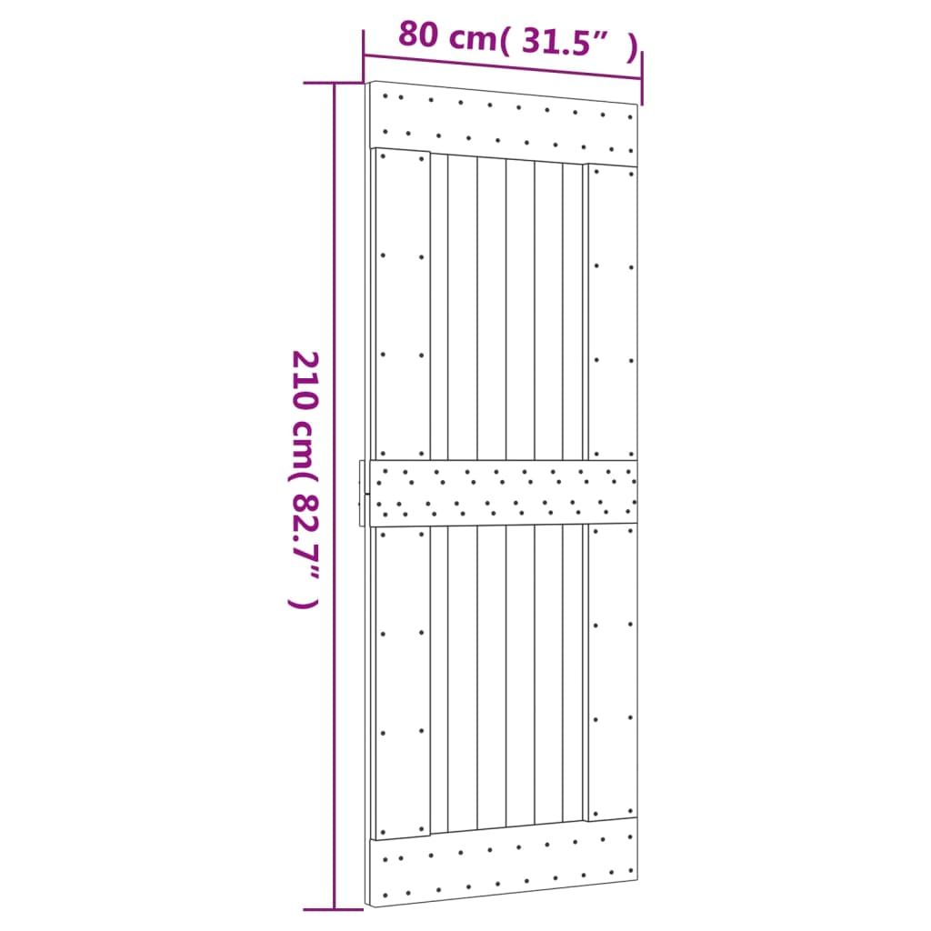 Porta de correr com ferragens 80x210 cm madeira de pinho maciça