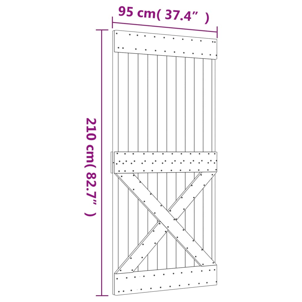 Porta de correr com ferragens 95x210 cm madeira de pinho maciça