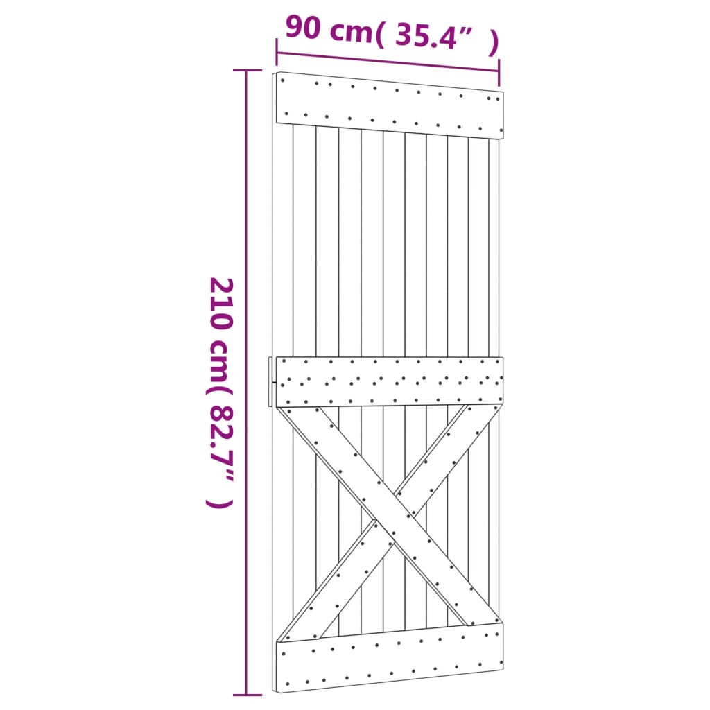 Porta de correr com ferragens 90x210 cm madeira de pinho maciça