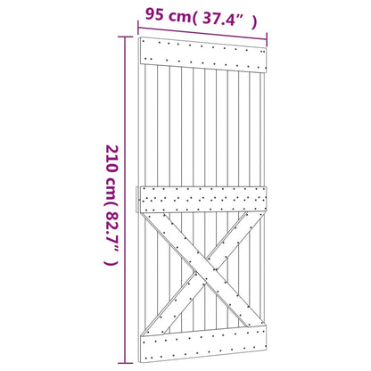 Porta de correr com ferragens 95x210 cm madeira de pinho maciça