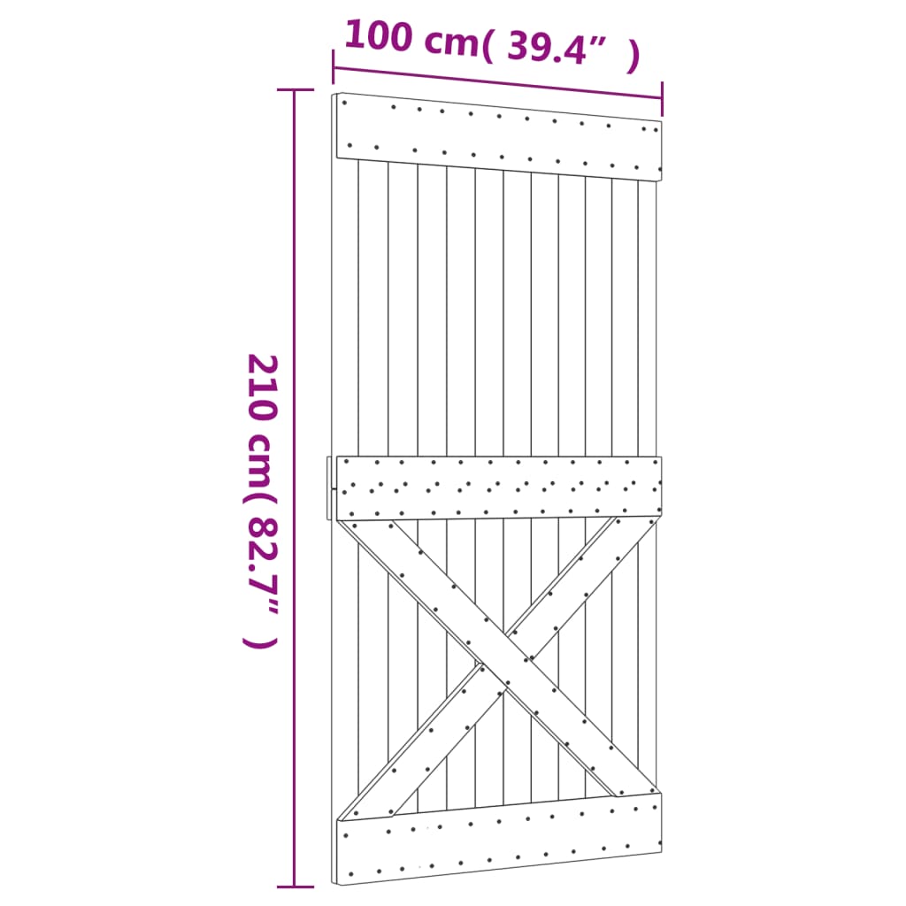 Porta de correr c/ ferragens 100x210 cm madeira de pinho maciça