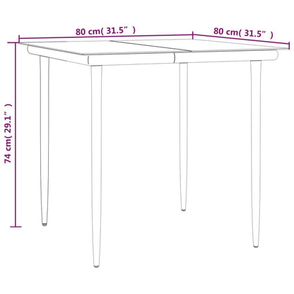 3 pcs conjunto de jantar para jardim vime PE e aço preto