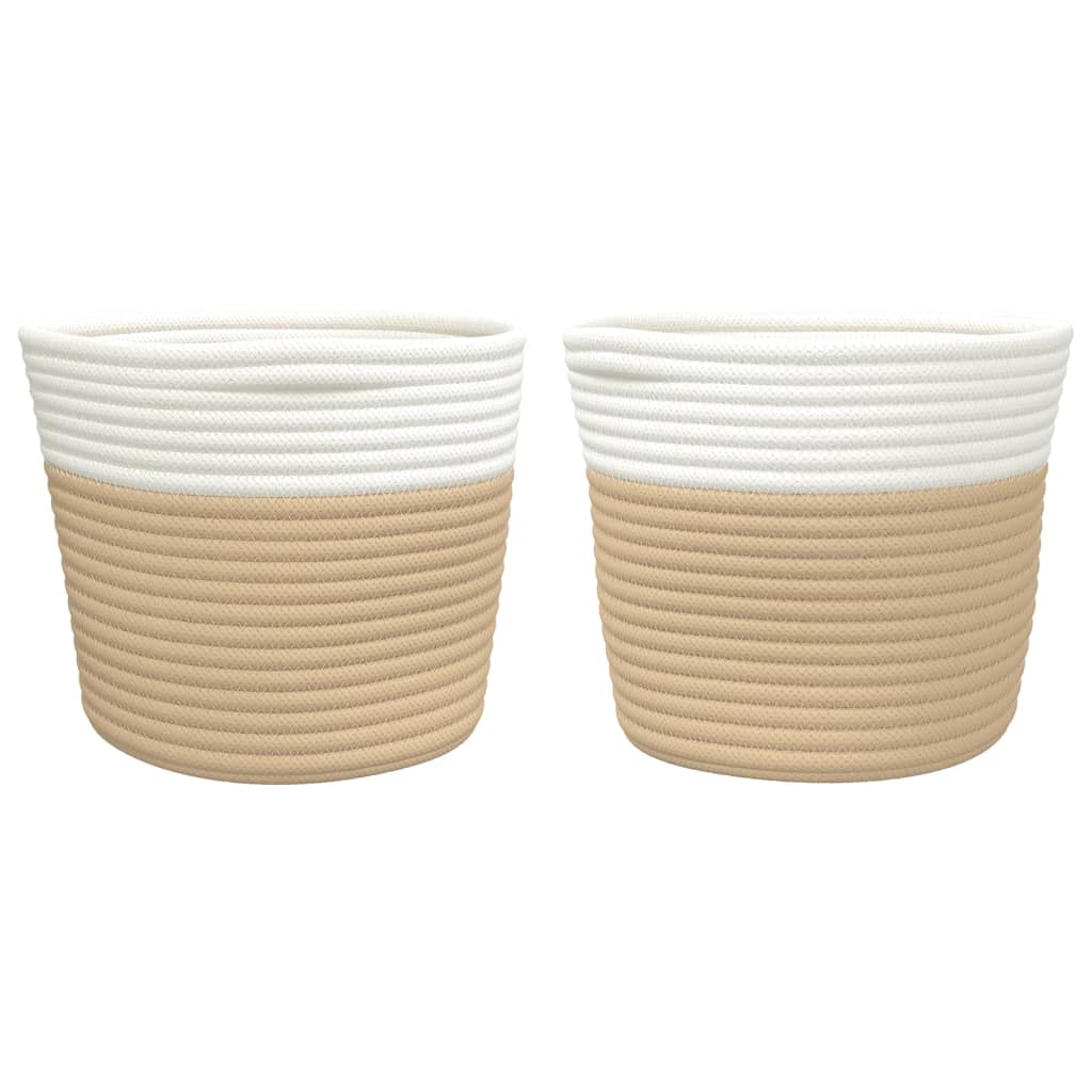 Cestos de arrumação 2 pcs Ø24x18 cm algodão bege e branco