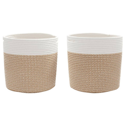 Cestos de arrumação 2 pcs Ø28x28 cm algodão castanho e branco