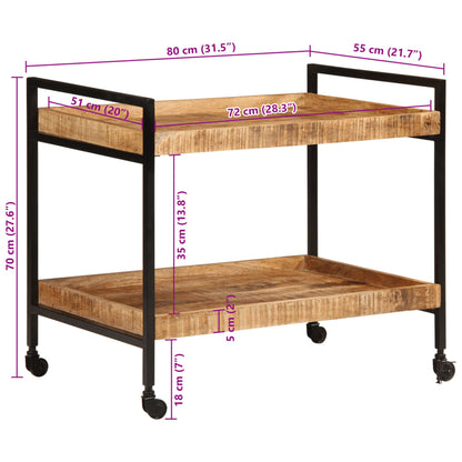 Carrinho de cozinha 80x55x70 cm madeira mangueira áspera maciça