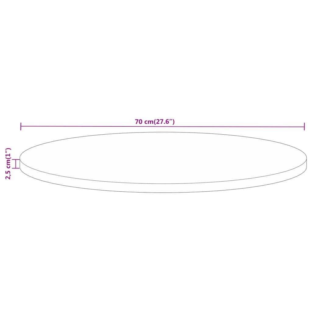 Tampo de mesa redondo Ø70x2,5cm madeira mangueira áspera maciça