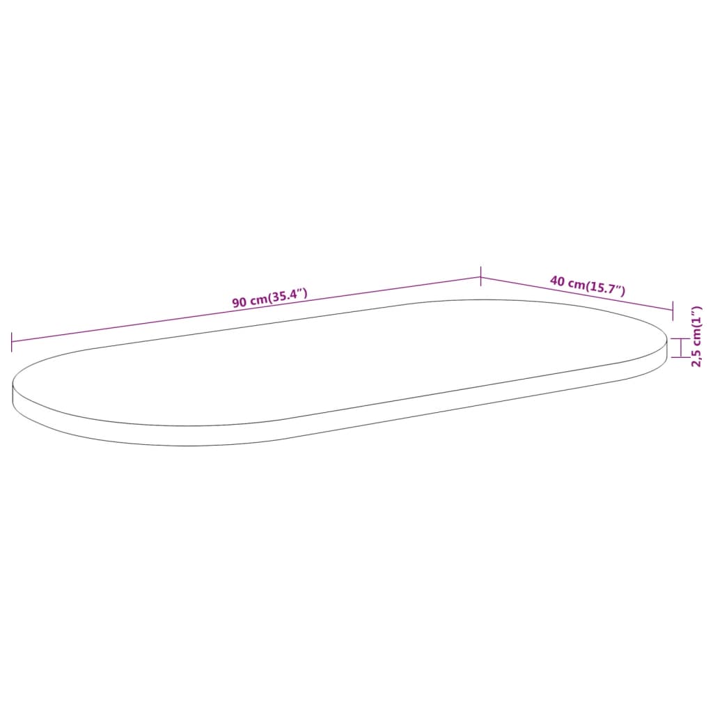 Tampo de mesa oval 90x40x2,5 cm madeira de acácia maciça