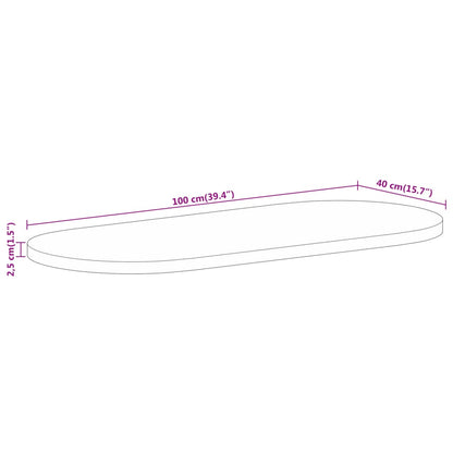 Tampo de mesa oval 100x40x2,5cm madeira mangueira áspera maciça