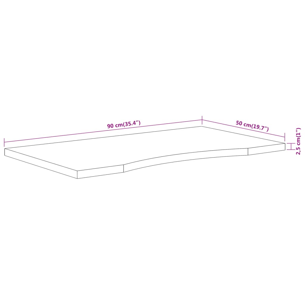 Tampo de secretária retangular 90x50x2,5 cm acácia maciça