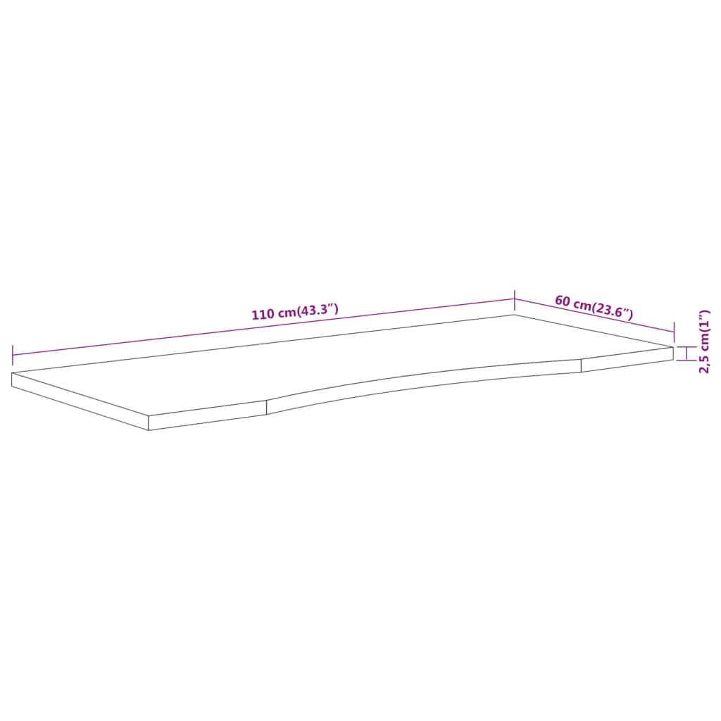 Tampo de secretária retangular 110x60x2,5 cm acácia maciça