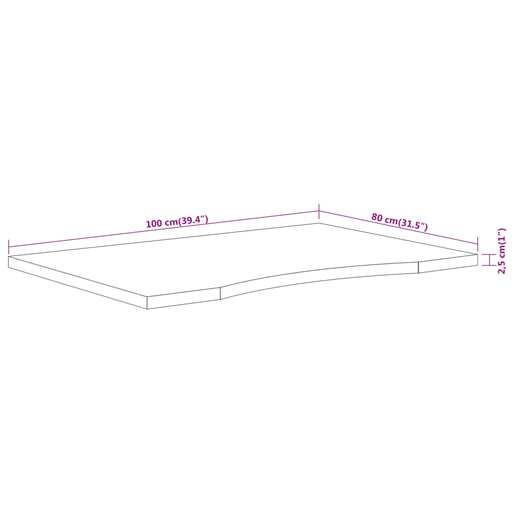 Tampo de secretária retangular 100x80x2,5 cm acácia maciça