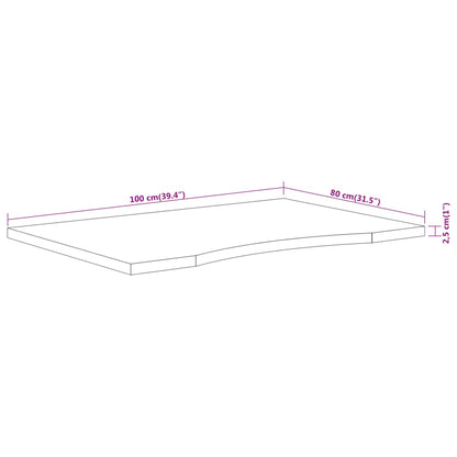 Tampo de secretária retangular 100x80x2,5 cm acácia maciça