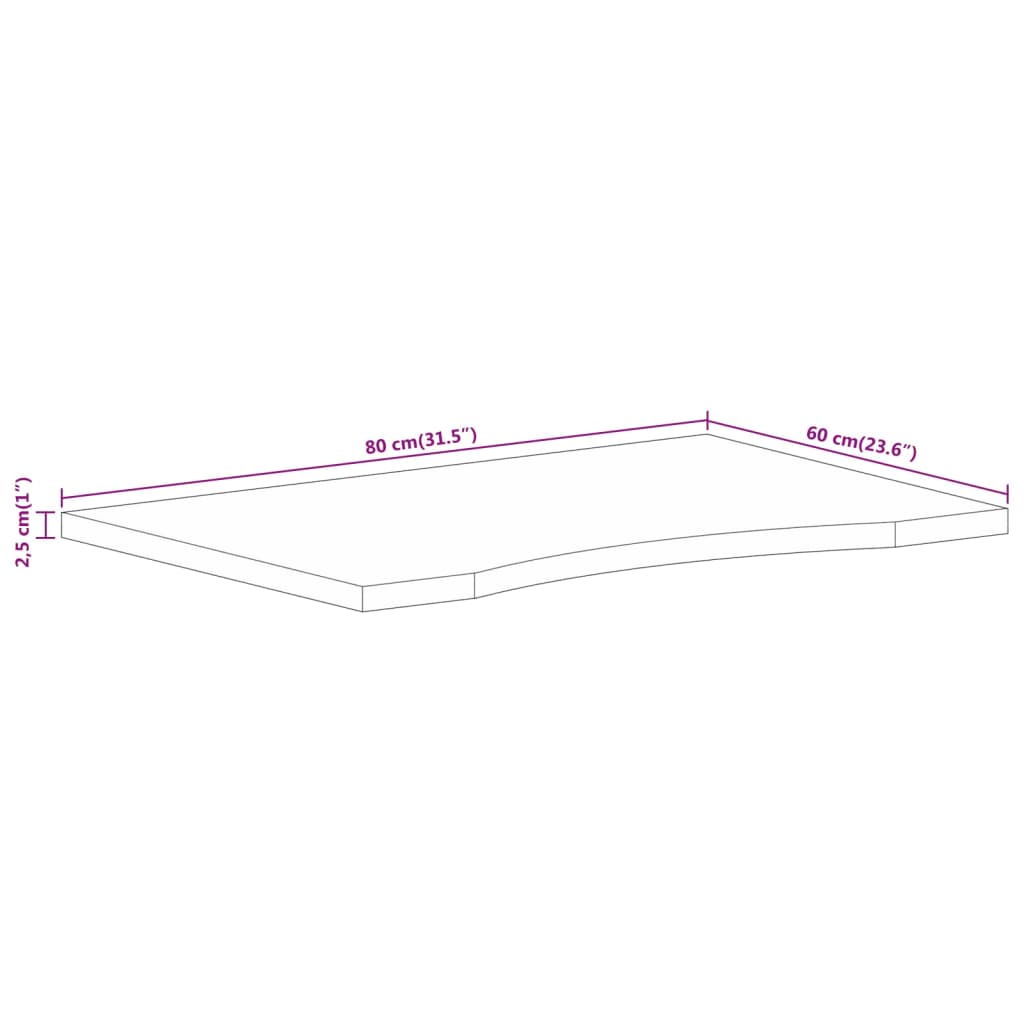 Tampo de mesa com curva 80x60x2,5 cm mangueira áspera maciça