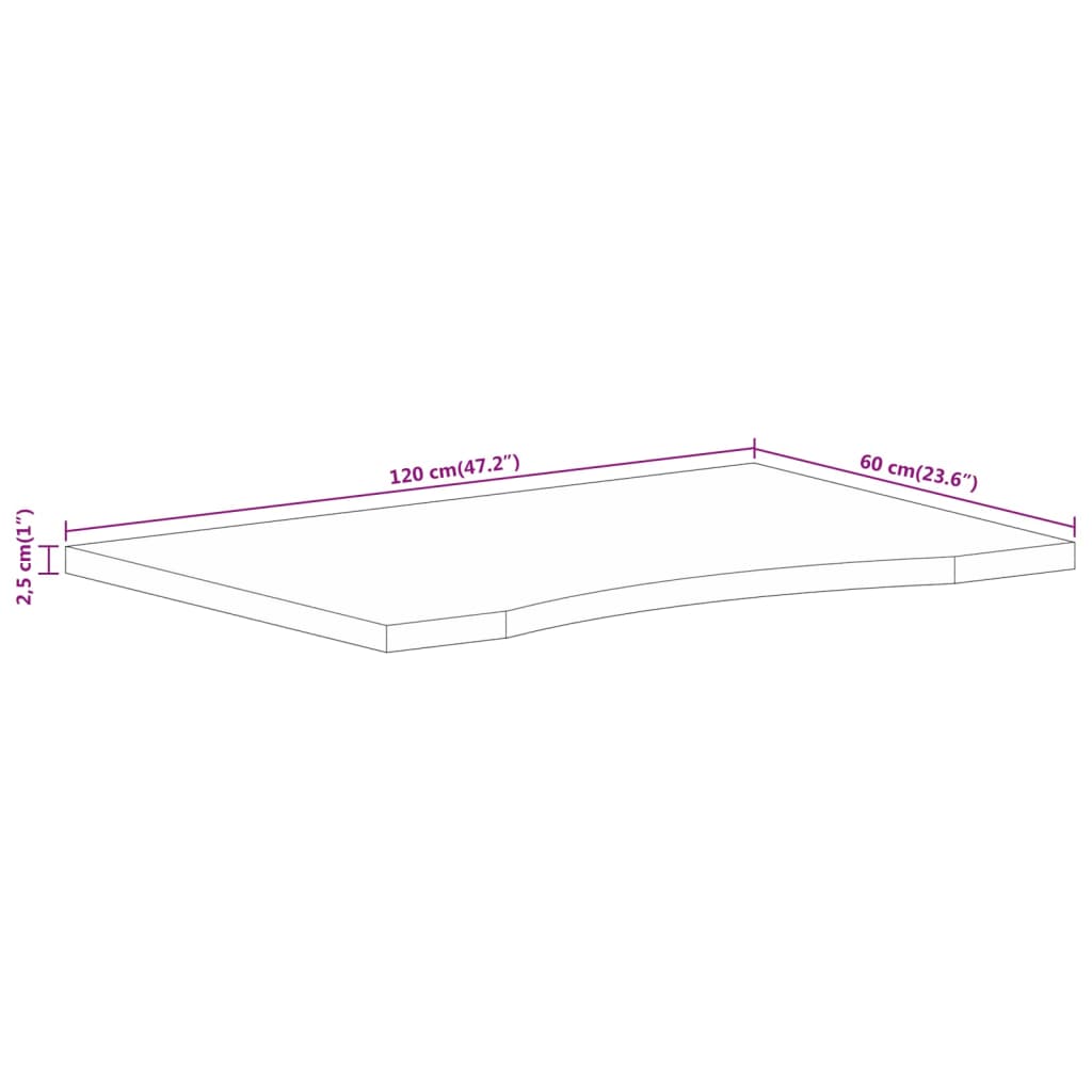 Tampo de mesa com curva 120x60x2,5cm mangueira áspera maciça