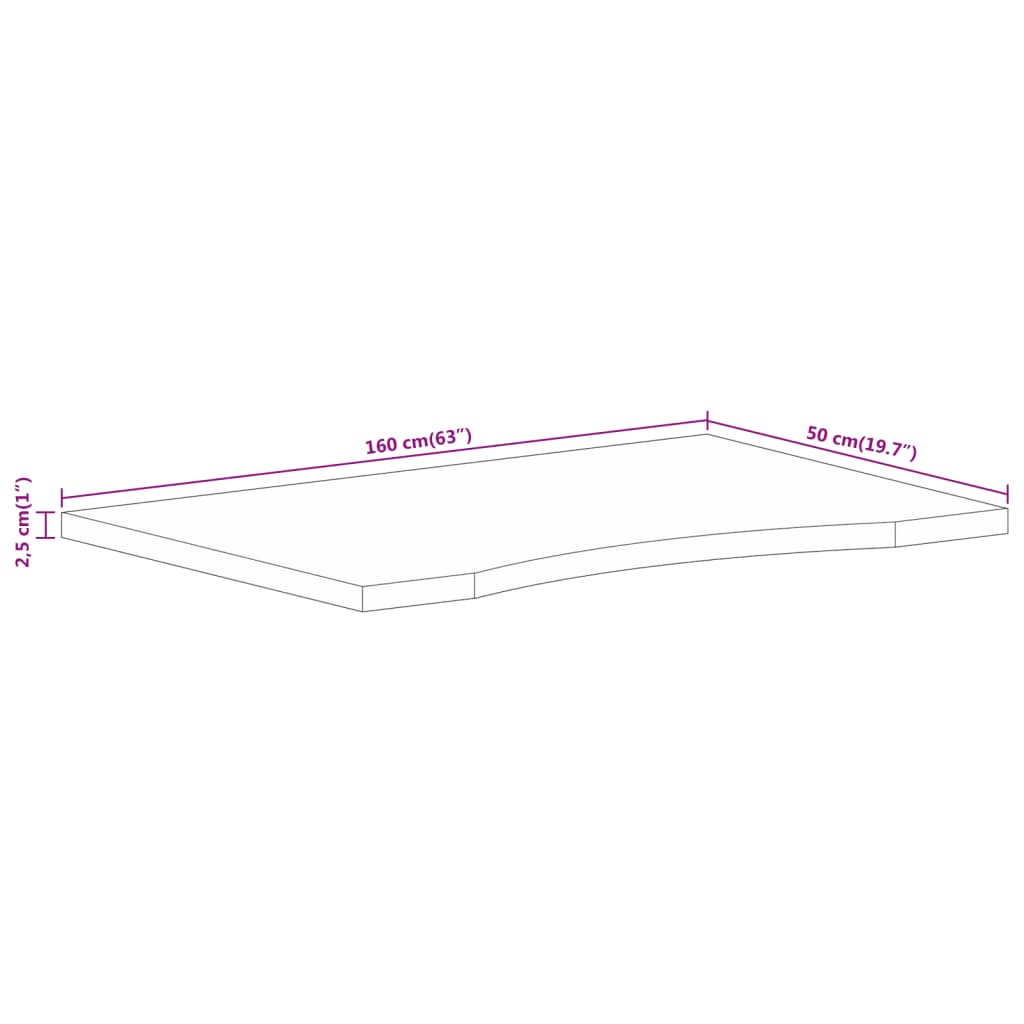 Tampo de mesa com curva 160x50x2,5 cm mangueira áspera maciça