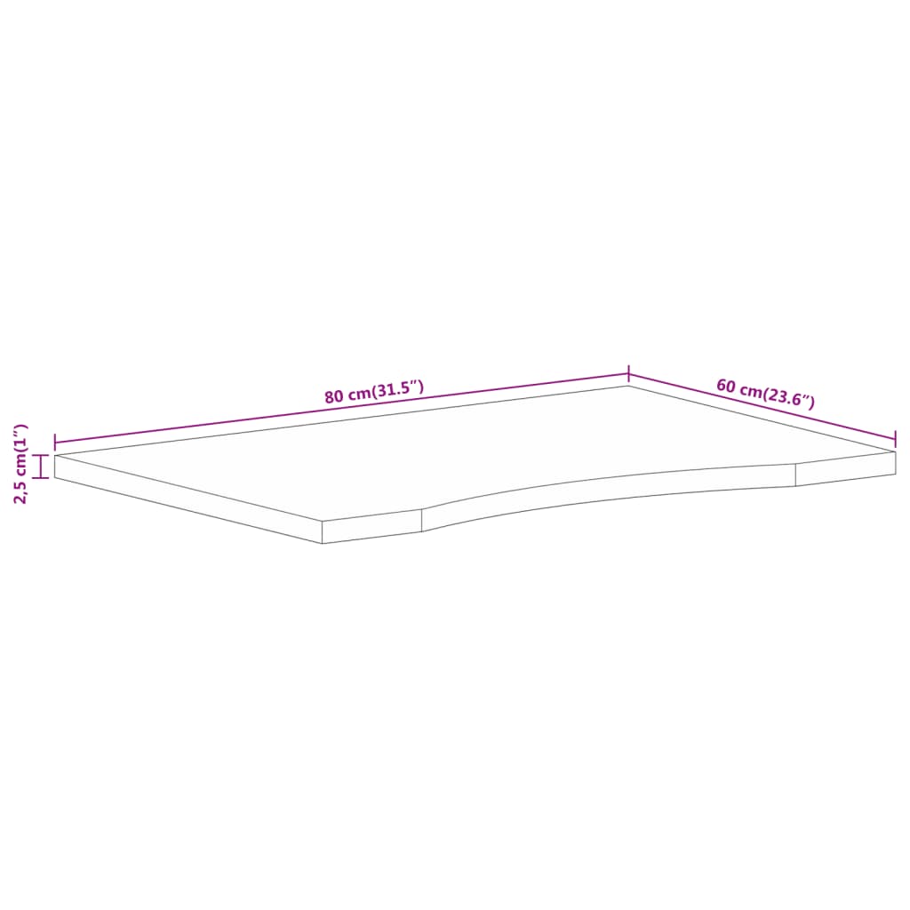 Tampo de mesa com curva 80x60x2,5 cm mangueira áspera maciça