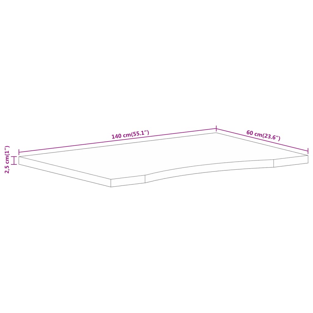 Tampo de mesa com curva 140x60x2,5 cm mangueira áspera maciça