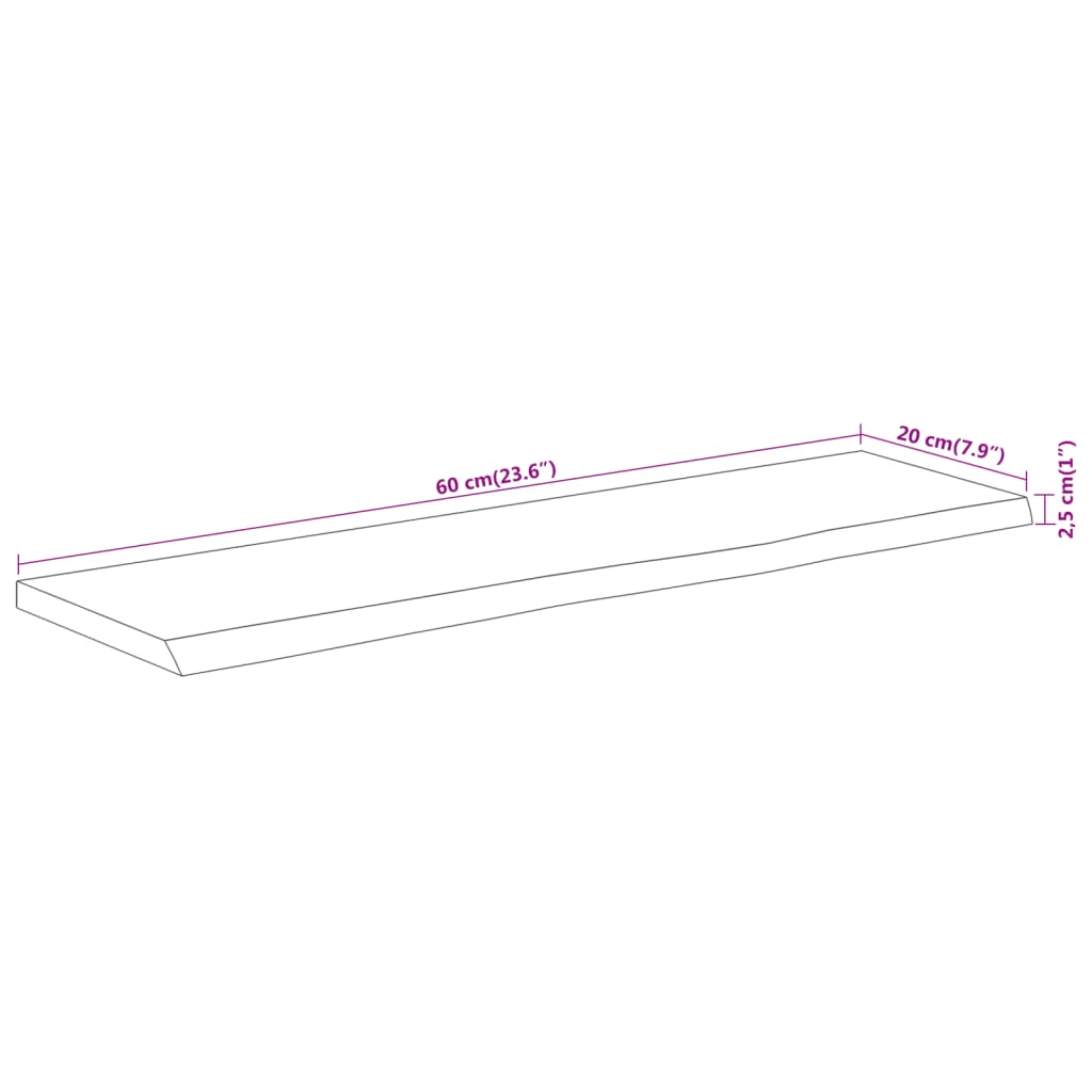 Prateleira de parede retangular 60x20x2,5 cm acácia maciça