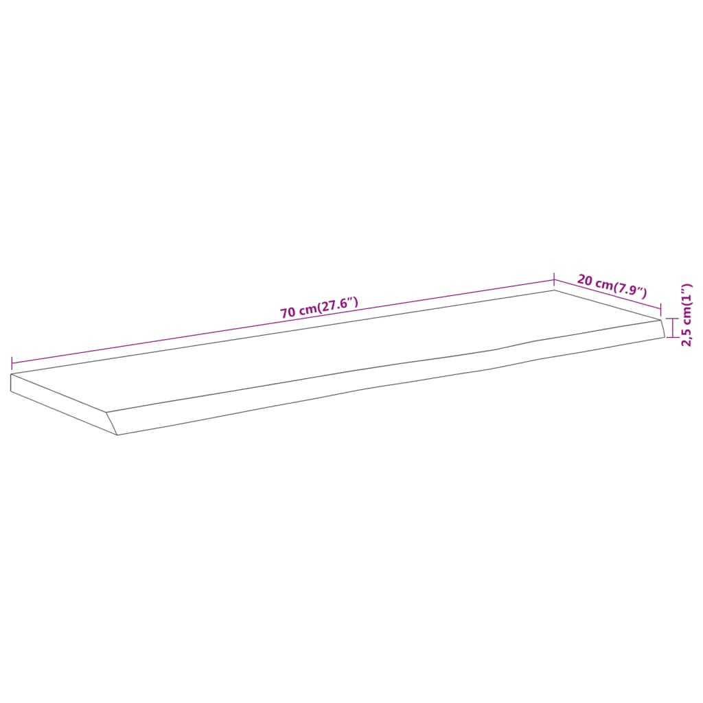 Prateleira de parede retangular 70x20x2,5 cm acácia maciça