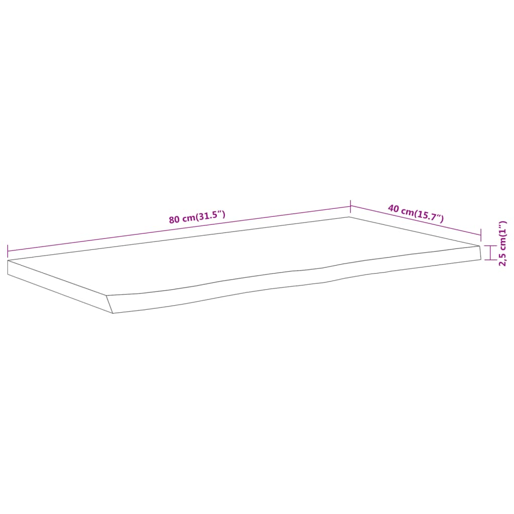 Tampo de mesa retangular borda viva 80x40x2,5 cm acácia maciça