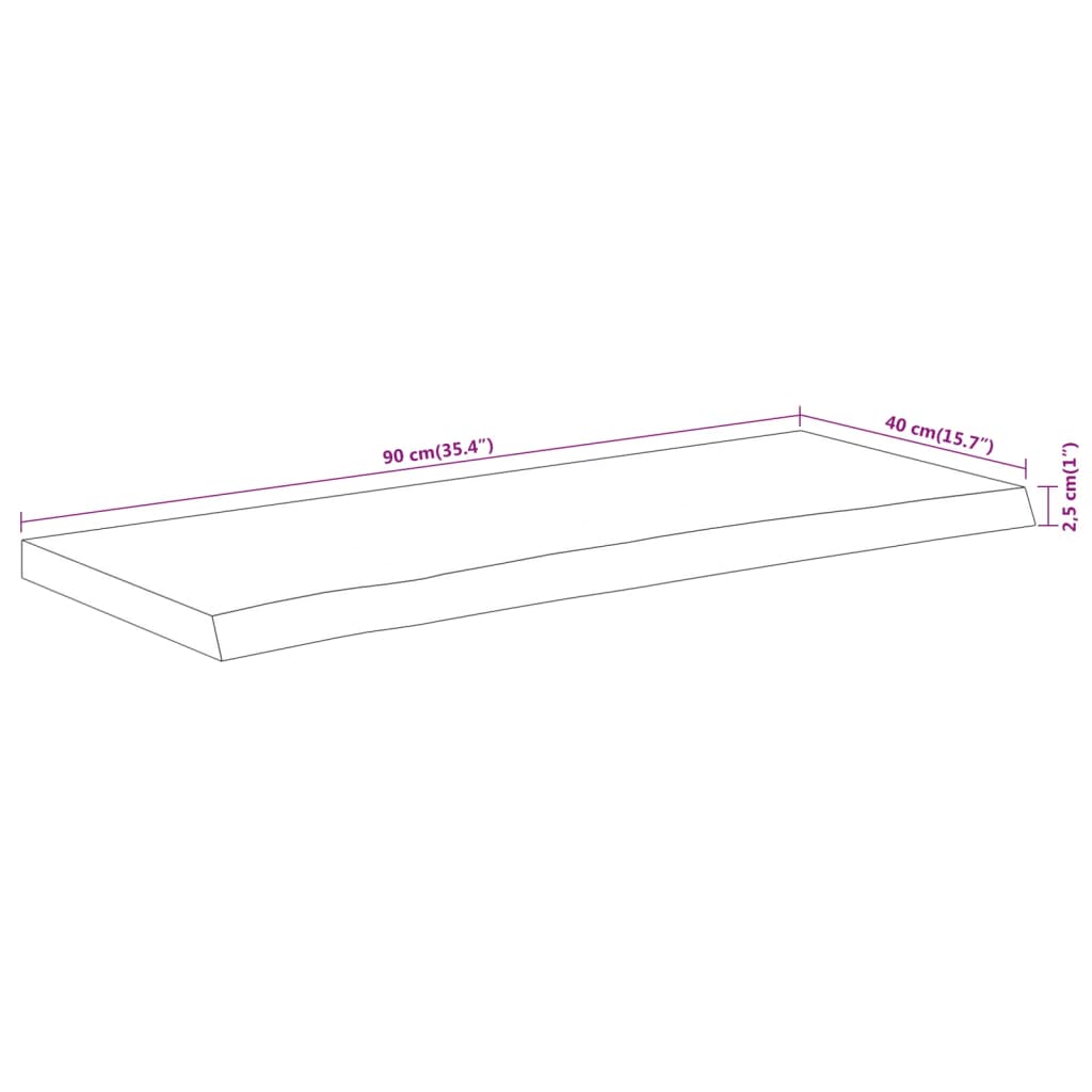 Tampo de mesa retangular borda viva 90x40x2,5 cm acácia maciça