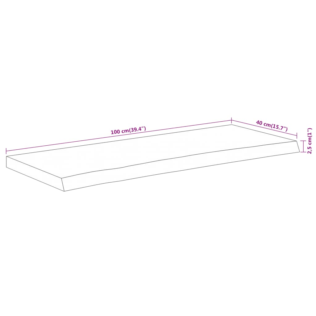 Tampo de mesa retangular borda viva 100x40x2,5 cm acácia maciça