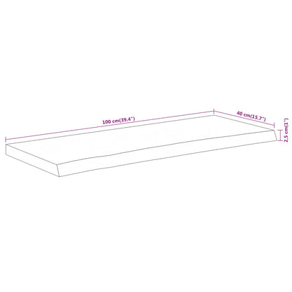 Tampo de mesa retangular borda viva 100x40x2,5 cm acácia maciça