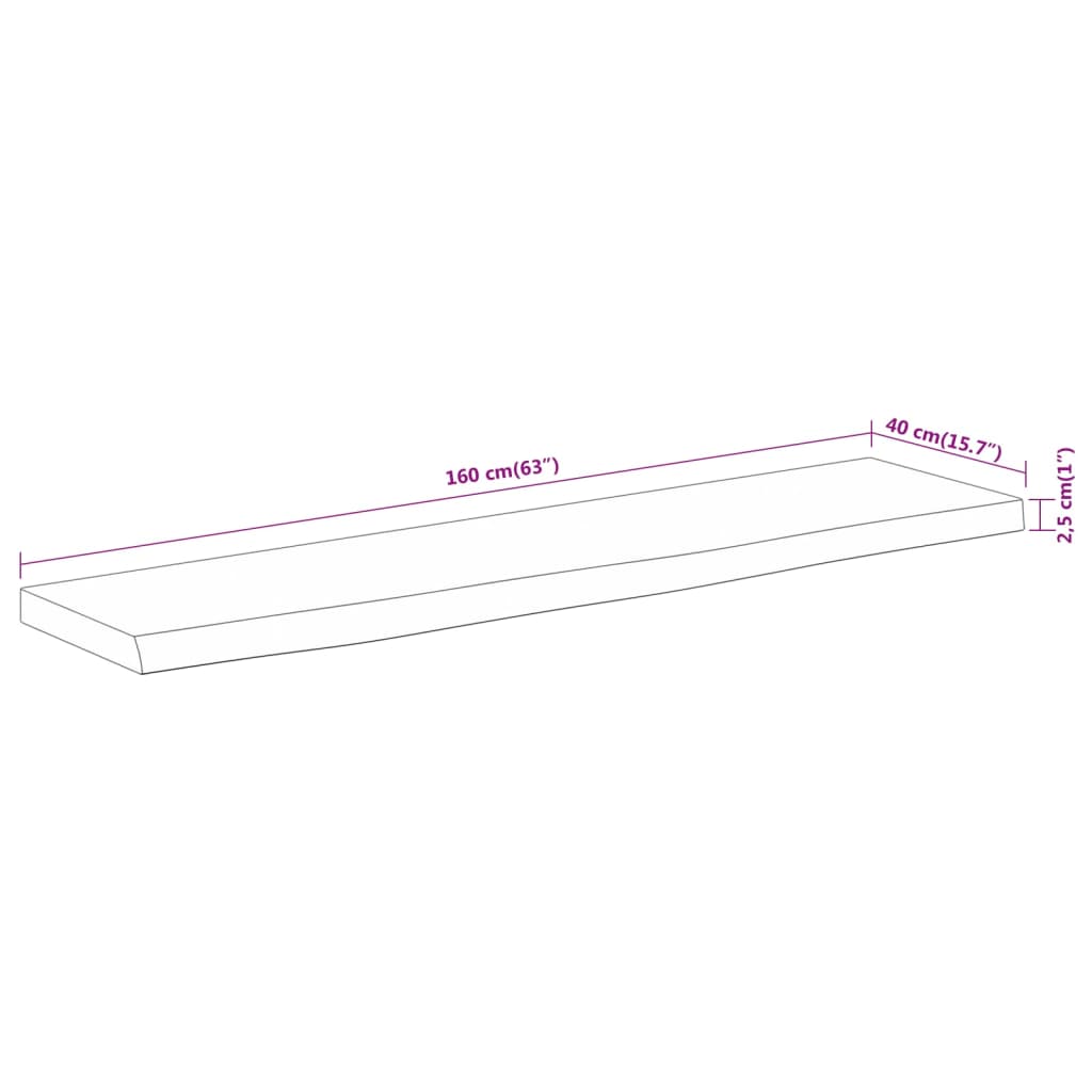 Tampo de mesa retangular borda viva 160x40x2,5 cm acácia maciça