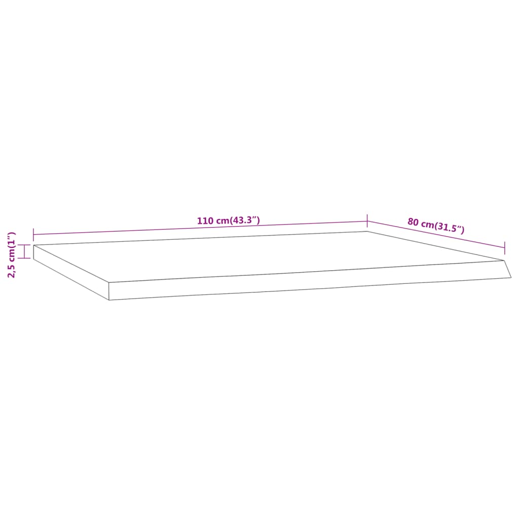 Tampo de secretária retangular 110x80x2,5 cm acácia maciça