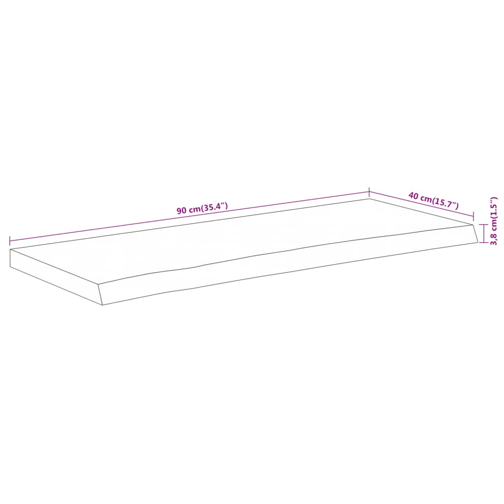 Tampo de mesa retangular borda viva 90x40x3,8 cm acácia maciça