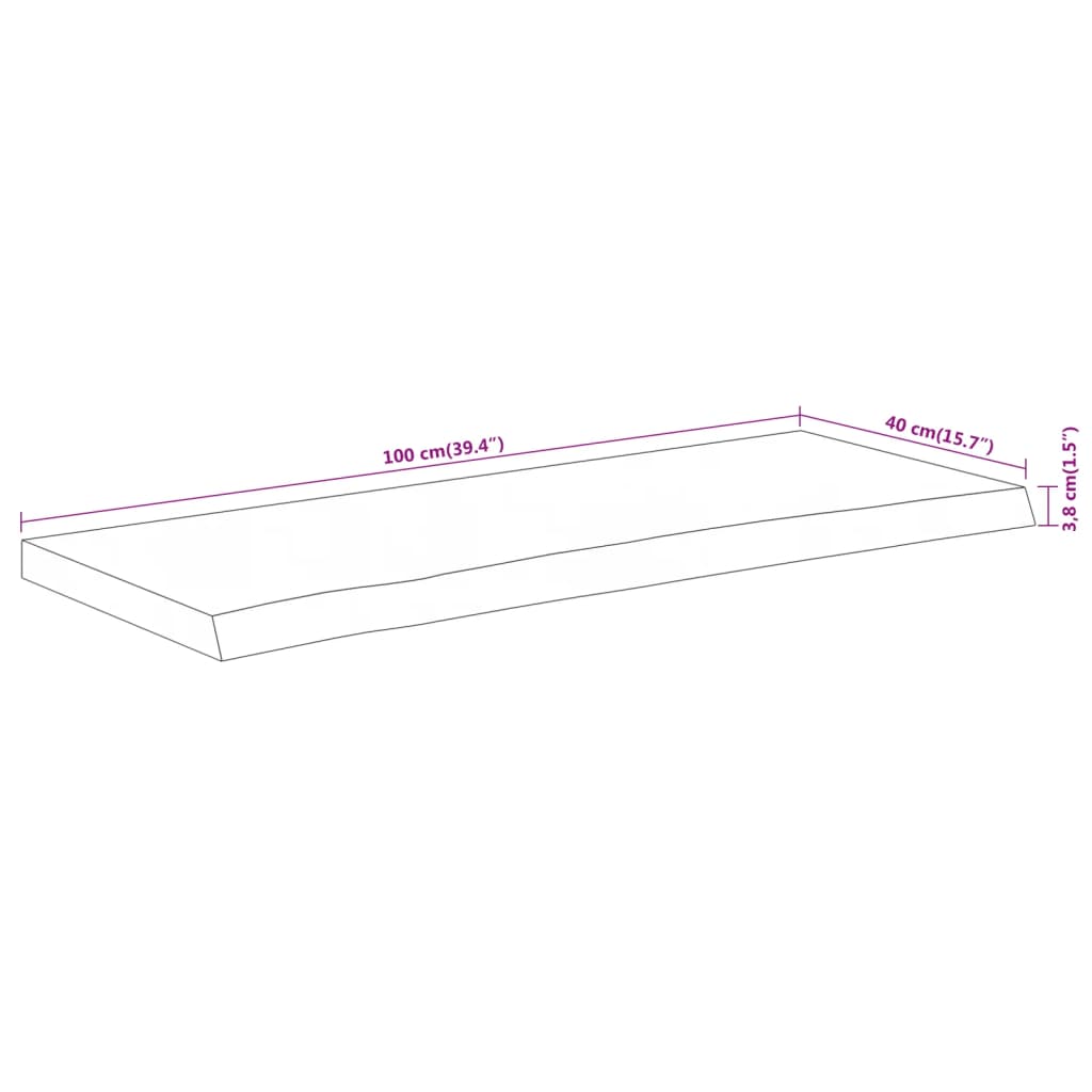 Tampo de mesa retangular borda viva 100x40x3,8 cm acácia maciça