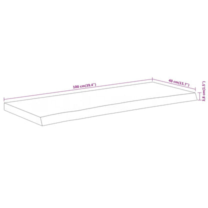 Tampo de mesa retangular borda viva 100x40x3,8 cm acácia maciça