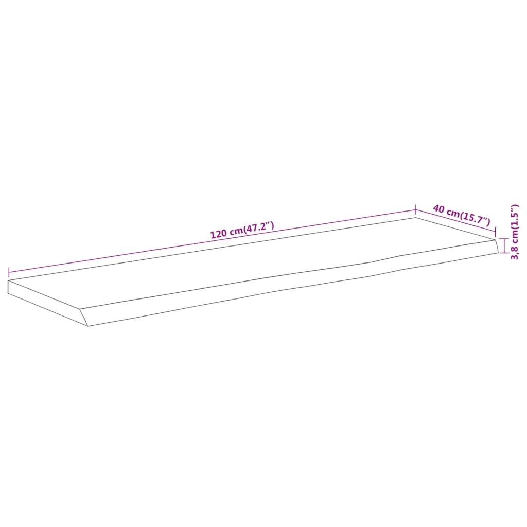 Tampo de mesa retangular borda viva 120x40x3,8 cm acácia maciça