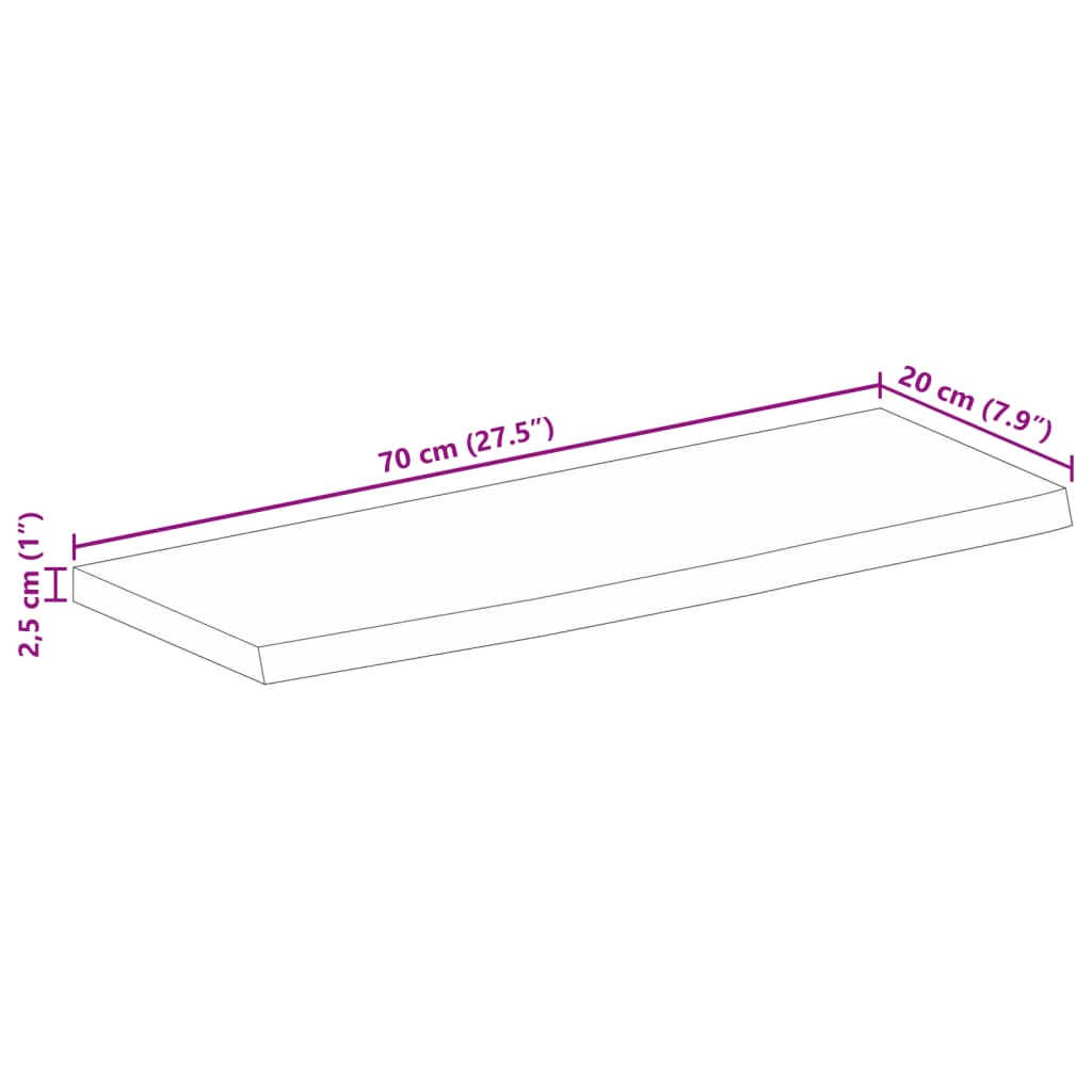 Tampo de mesa c/ borda viva 70x20x2,5cm mangueira áspera maciça