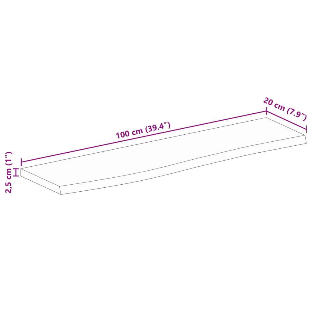 Tampo de mesa borda viva 100x20x2,5 cm mangueira áspera maciça