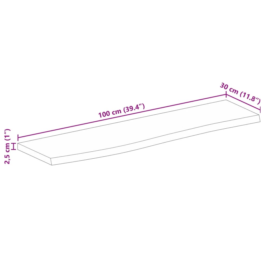 Tampo de mesa borda viva 100x30x2,5 cm mangueira áspera maciça