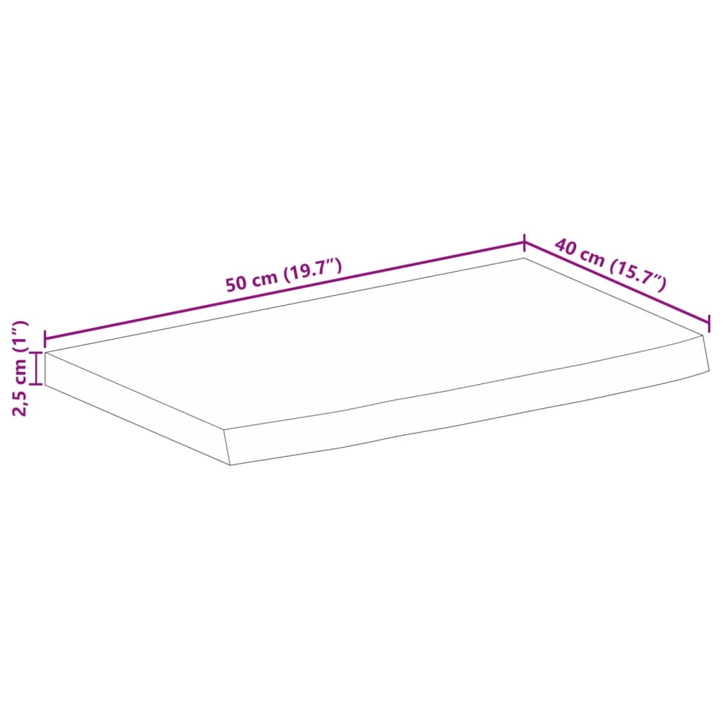 Tampo de mesa c/ borda viva 50x40x2,5cm mangueira áspera maciça