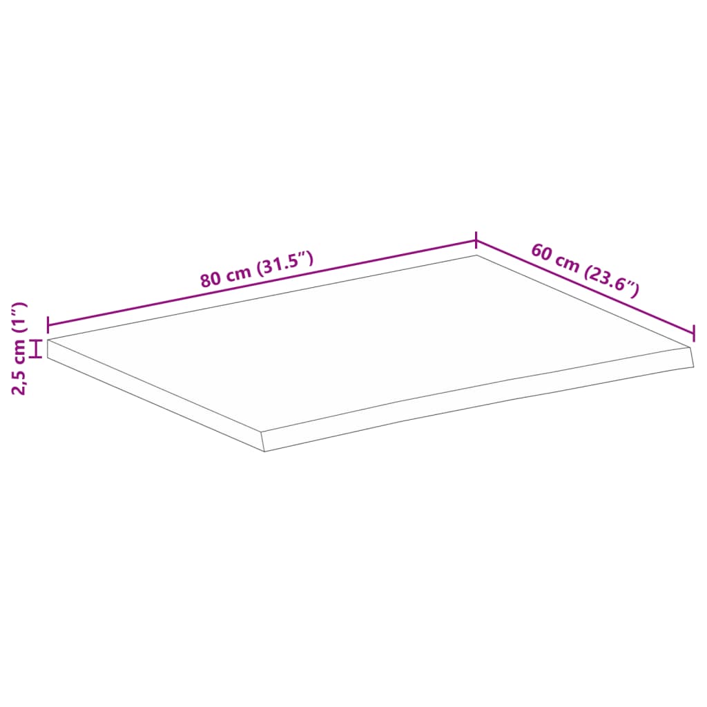 Tampo de mesa c/ borda viva 80x60x2,5cm mangueira áspera maciça