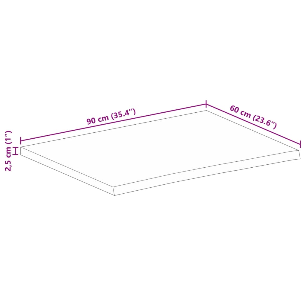 Tampo de mesa c/ borda viva 90x60x2,5cm mangueira áspera maciça