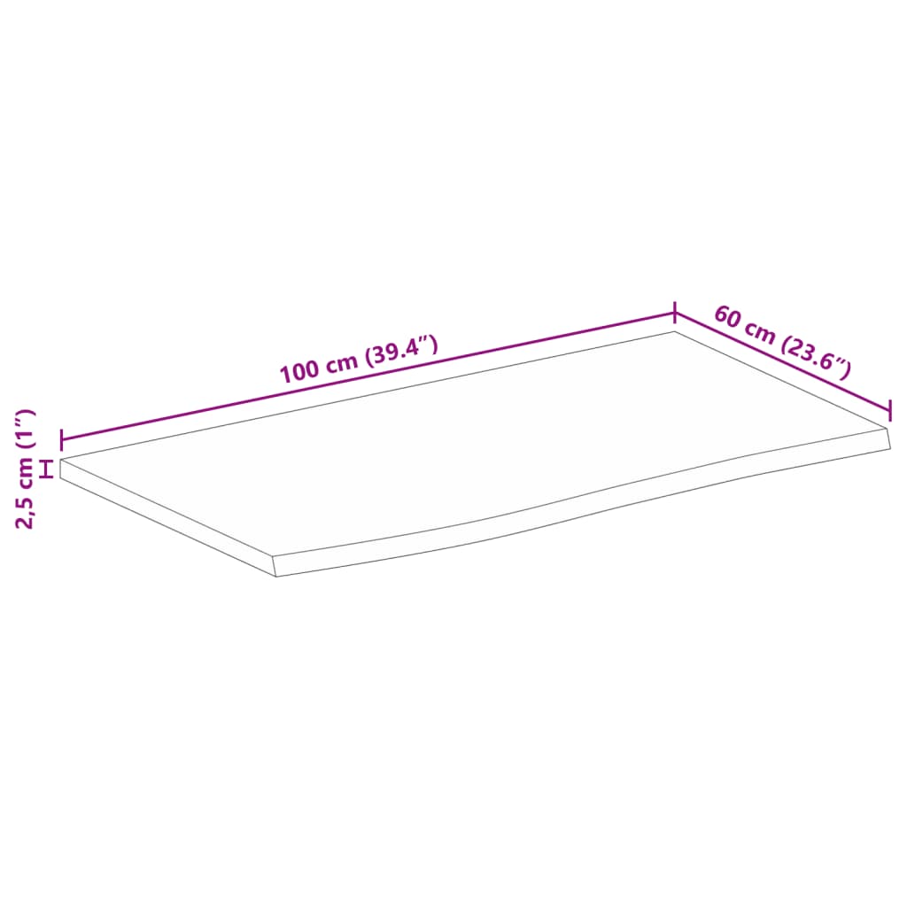 Tampo de mesa borda viva 100x60x2,5 cm mangueira áspera maciça