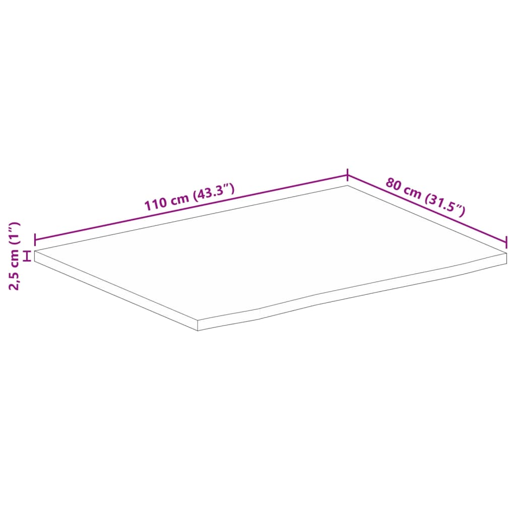 Tampo de mesa borda viva 110x80x2,5 cm mangueira áspera maciça