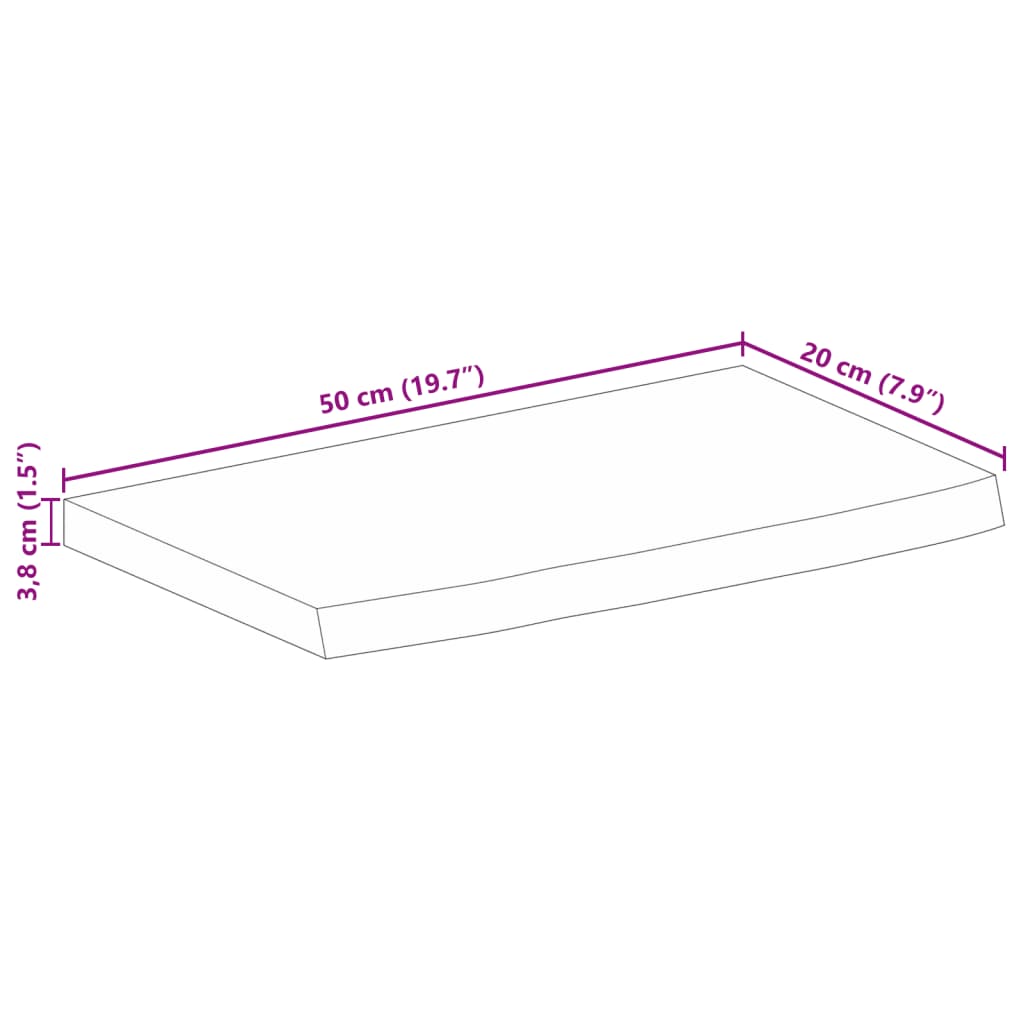 Tampo de mesa c/ borda viva 50x20x3,8cm mangueira áspera maciça