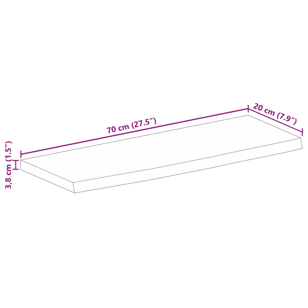 Tampo de mesa c/ borda viva 70x20x3,8cm mangueira áspera maciça