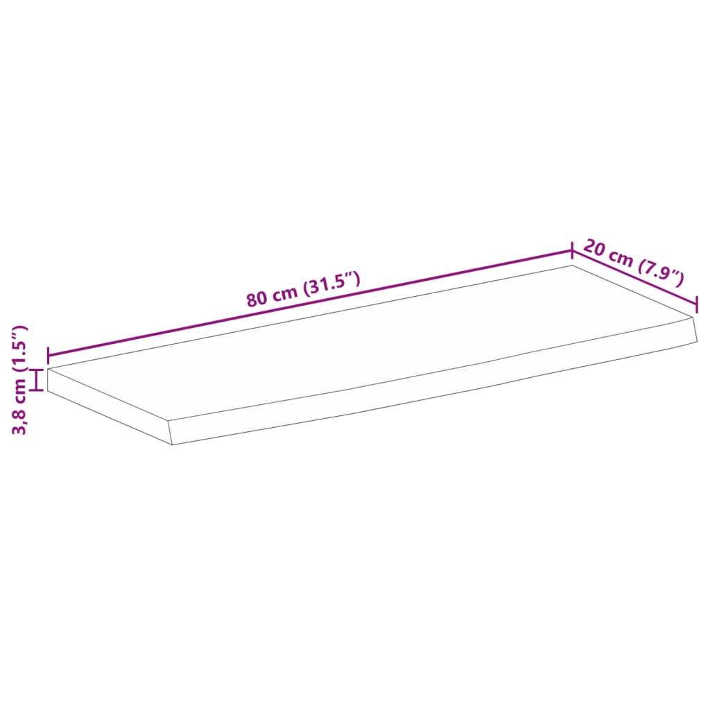 Tampo de mesa c/ borda viva 80x20x3,8cm mangueira áspera maciça